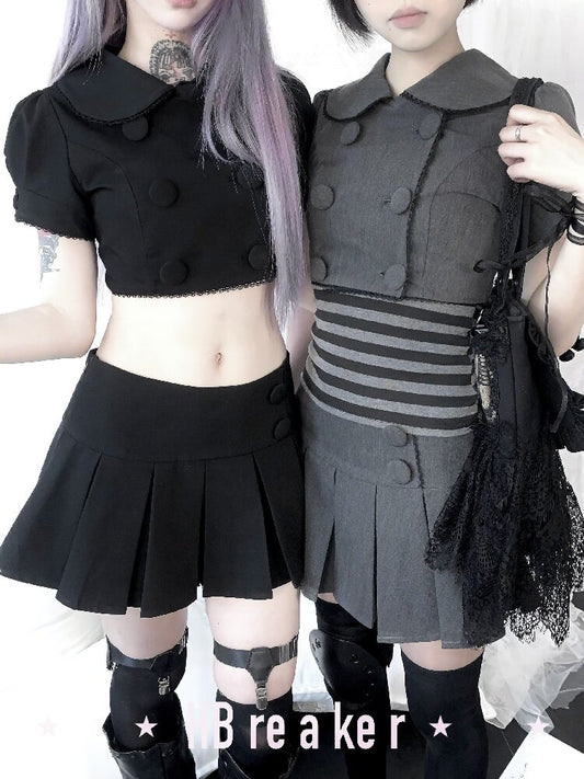 Gray Pleated Midi Skirt Blazer Set【s0000017400】