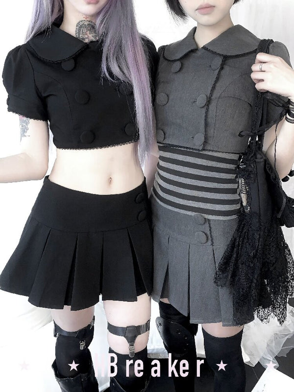 Gray Pleated Midi Skirt Blazer Set【s0000017400】
