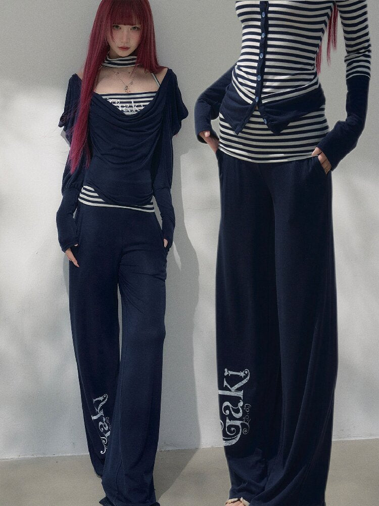 Navy Blue Wool Patchwork Pants【s0000019258】