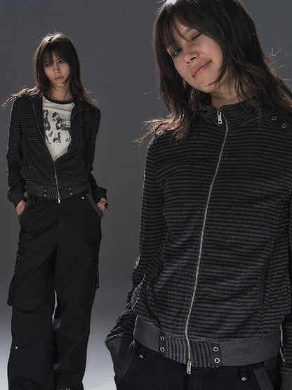 Striped Webbing Fleece Light Jacket【s0000016231】