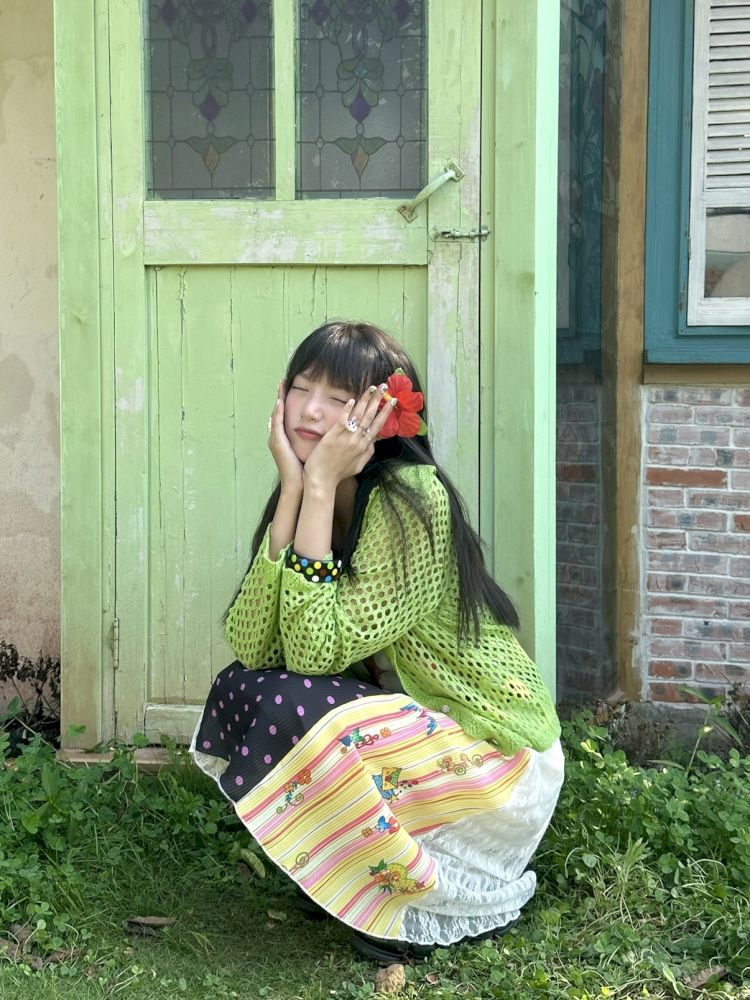 Patchwork lace print polka dot pleated skirt【s0000012769】