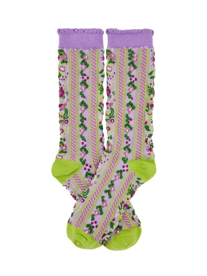 Striped Floral Mid-Calf Socks【s0000014151】