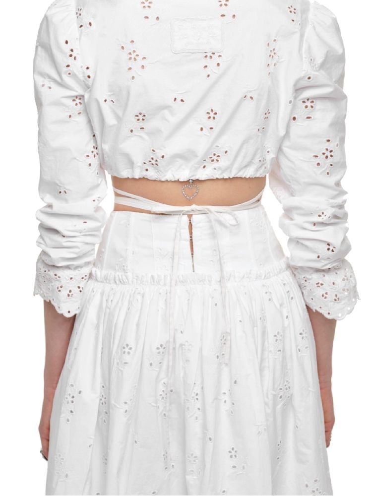 Hollow Jacquard Ultra Short Blouse【s0000011624】