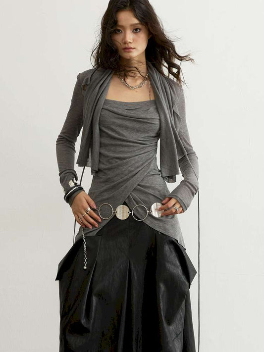 Pleated Sculptural Mock Two Shirt【s0000015191】