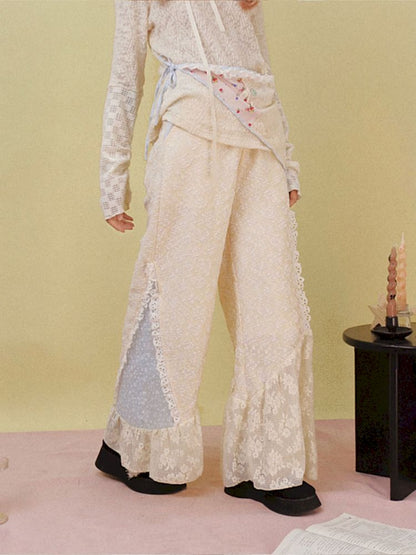 Lace Splicing Wide Leg Flared Pants【s0000007725】