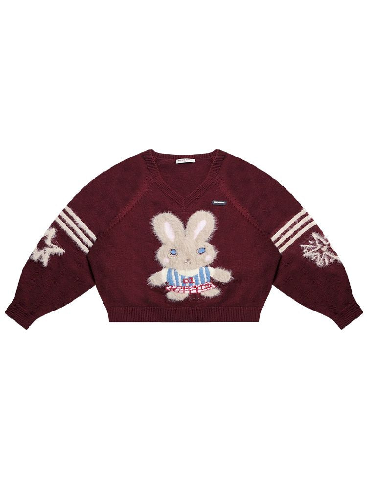 V-Neck Soft Thick Red Sweater【s0000011501】