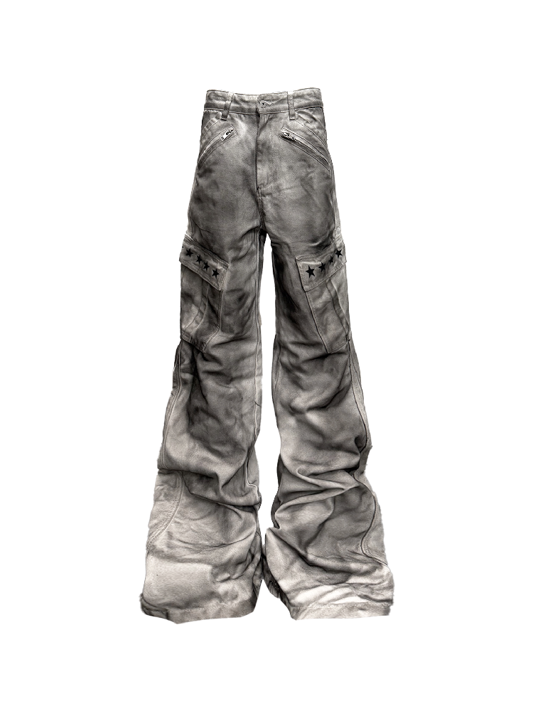 Dirty Bone Shaped Pocket Wide Jeans【s0000018306】