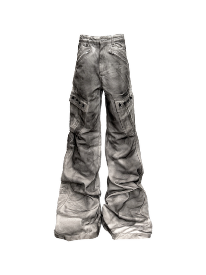 Dirty Bone Shaped Pocket Wide Jeans【s0000018306】
