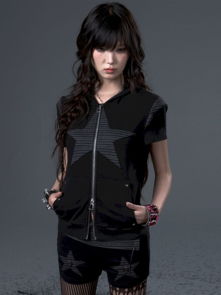 Stars Rabbit Ears Hooded Double Zipper Cardigan【s0000012442】