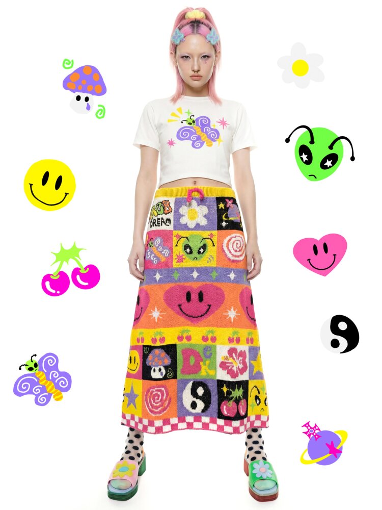 Cartoon Rainbow Knit Stretch Skirt【s0000015555】
