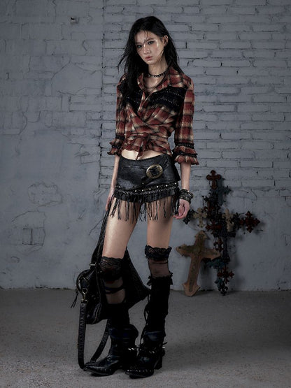 Flare Mid Sleeve Tie Short Blouse【s0000011820】