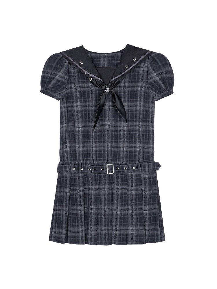Street Academy Plaid Sailor Collar Dress【s0000017287】