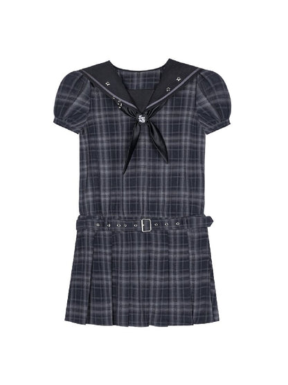 Street Academy Plaid Sailor Collar Dress【s0000017287】