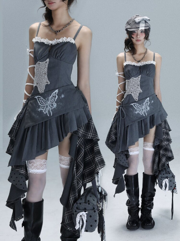 Polka Dot Plaid Stitching Dress【s0000016724】