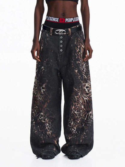Digital Leopard Print Twill Jeans【s0000015181】