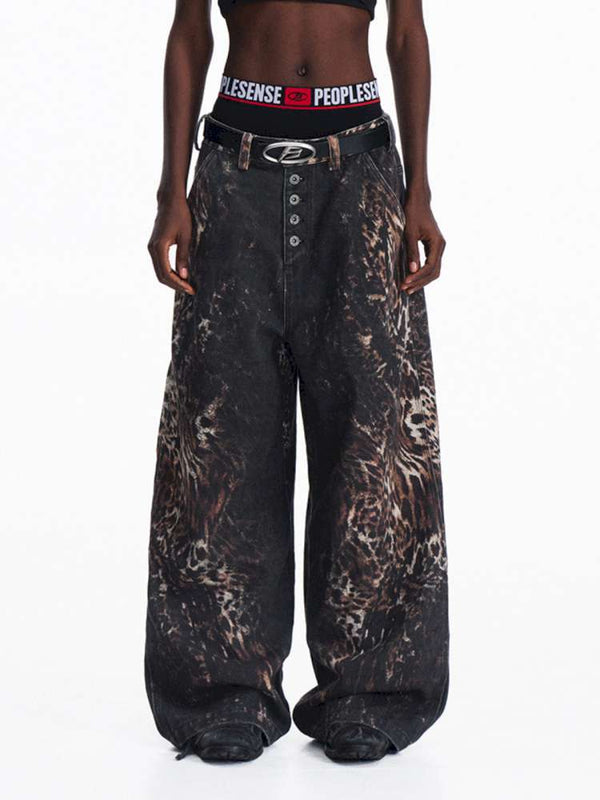 Digital Leopard Print Twill Jeans【s0000015181】