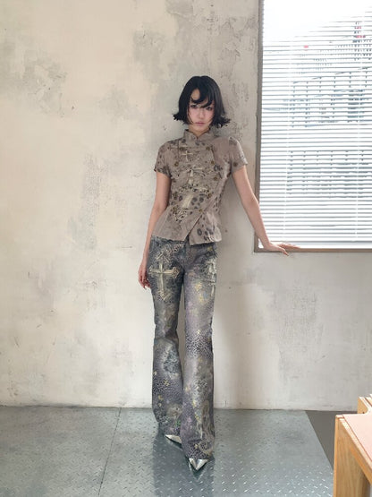 Leopard Cross Cotton Flared Pants【s0000018087】