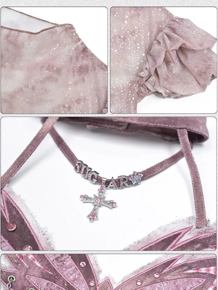 Butterfly Bandeau Mesh Base Jacket Two-Piece Set【s0000014030】