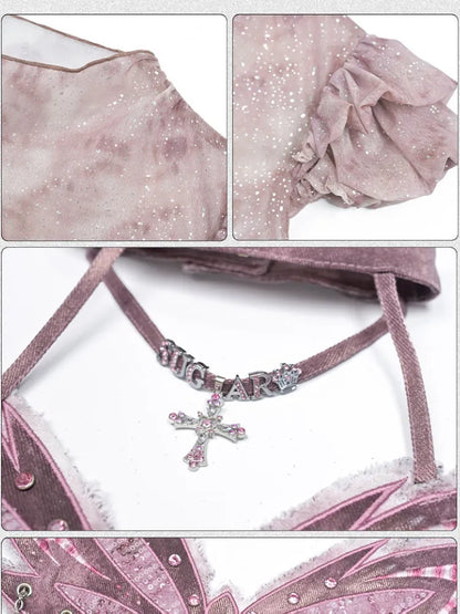 Butterfly Bandeau Mesh Base Jacket Two-Piece Set【s0000014030】