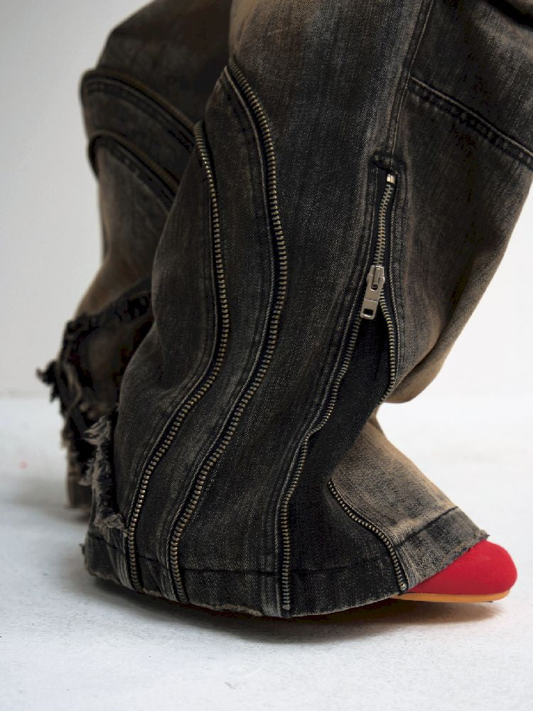 Button Folded Wide Leg Jeans【s0000011351】