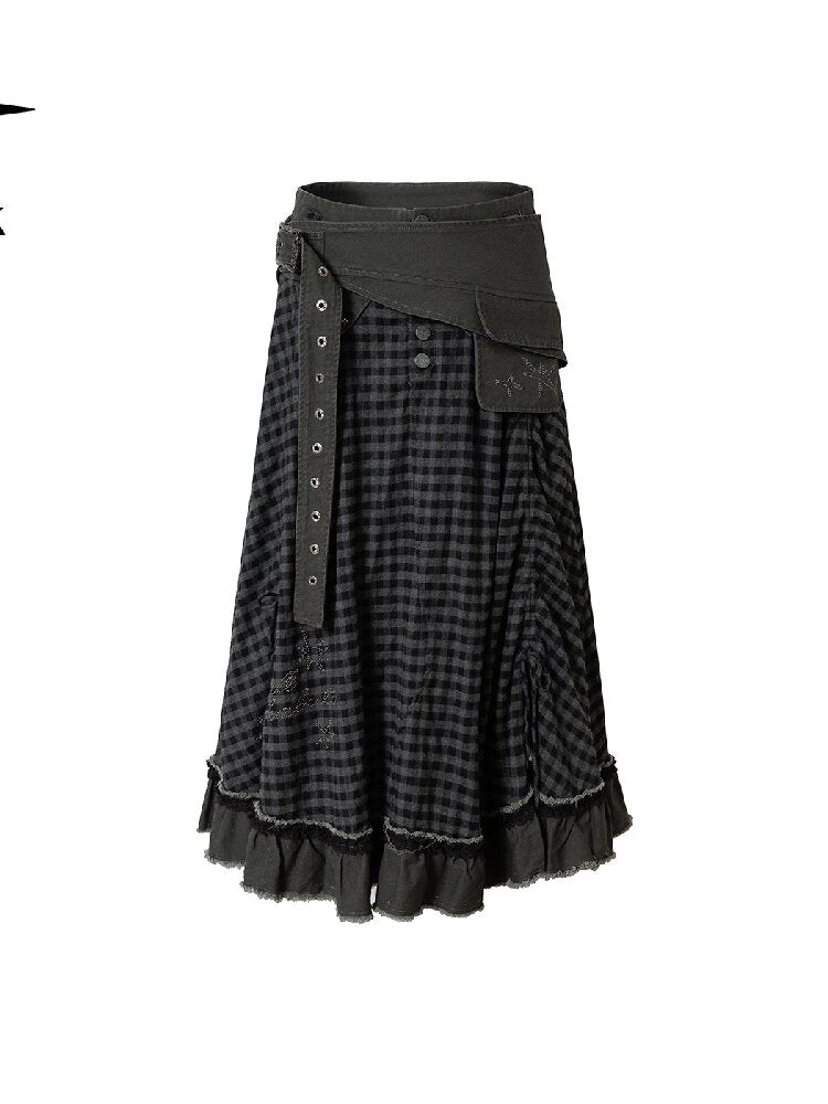 Raw Edge Plaid Patchwork Skirt【s0000016264】