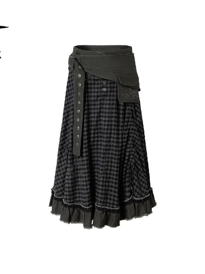 Raw Edge Plaid Patchwork Skirt【s0000016264】