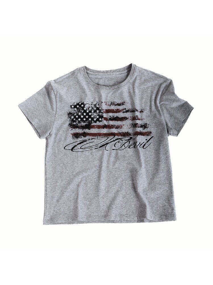 Star Flag Vintage Print T-shirt【s0000016626】