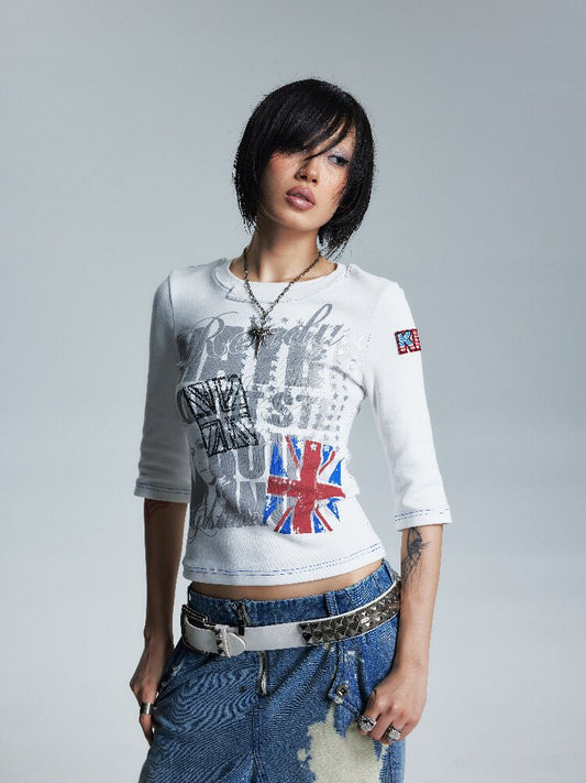 Asymmetrical Topstitch Mid Sleeve T【s0000016998】
