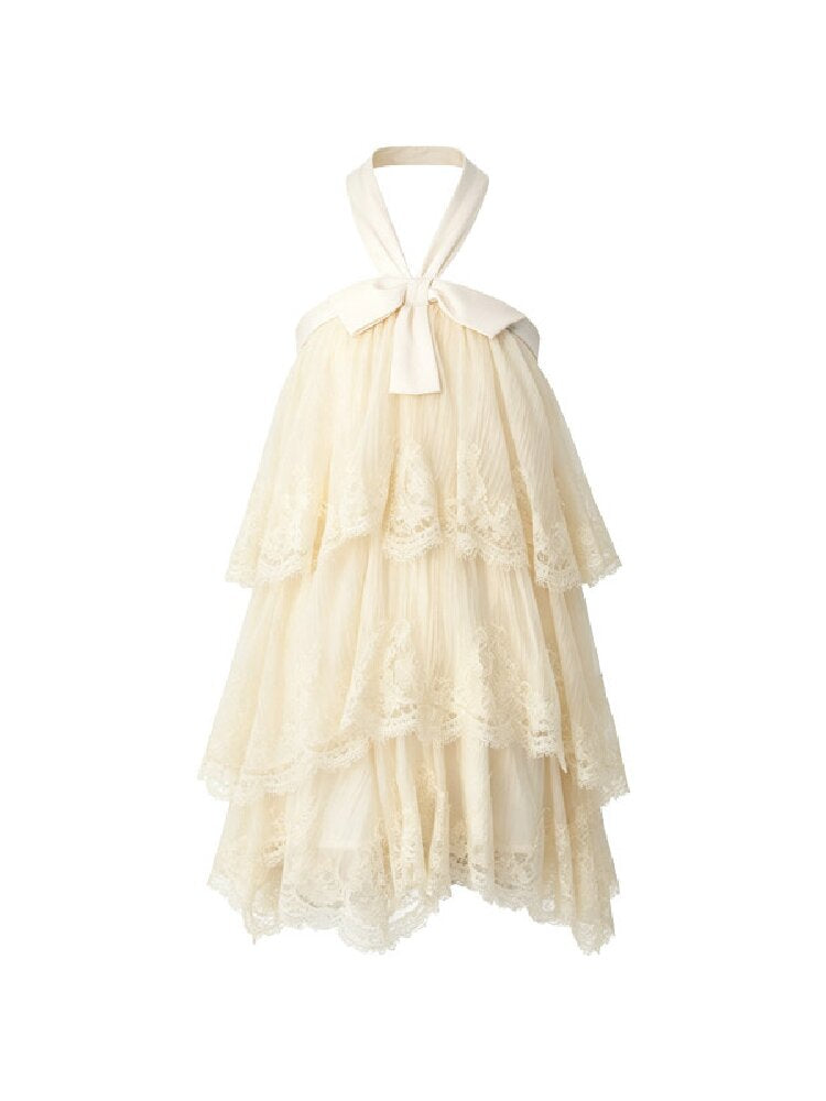 Gauze Lace Layered Halter Dress【s0000016878】