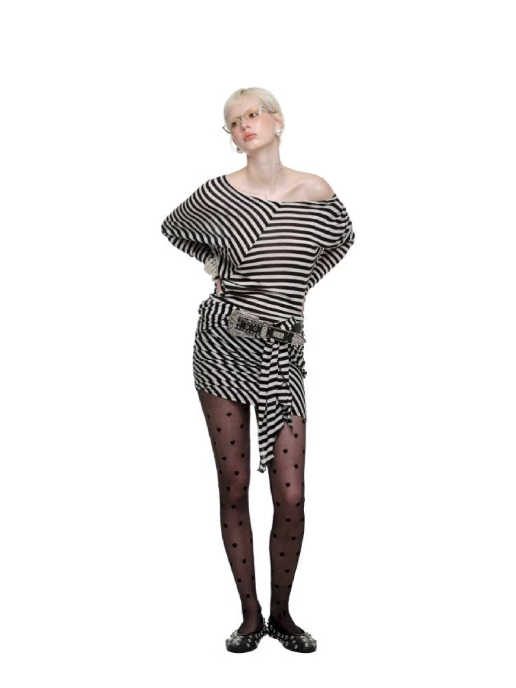 Black and White Striped Raglan Dress【s0000011613】