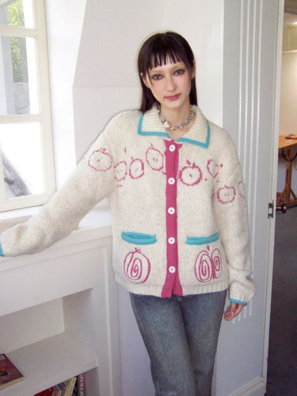 Embroidered Apple Sweater Cardigan [S0000010101]