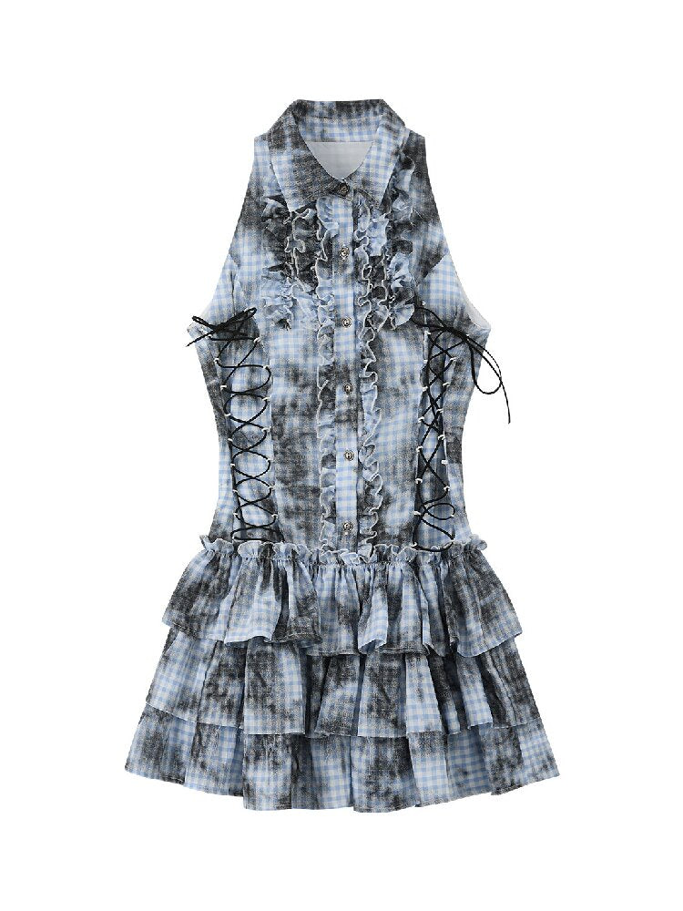 Plaid Ruffled Waist Slimming Dress【s0000016540】