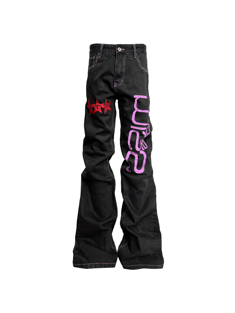 Black Cow Full Embroidery Scimitar Jeans【s0000018312】
