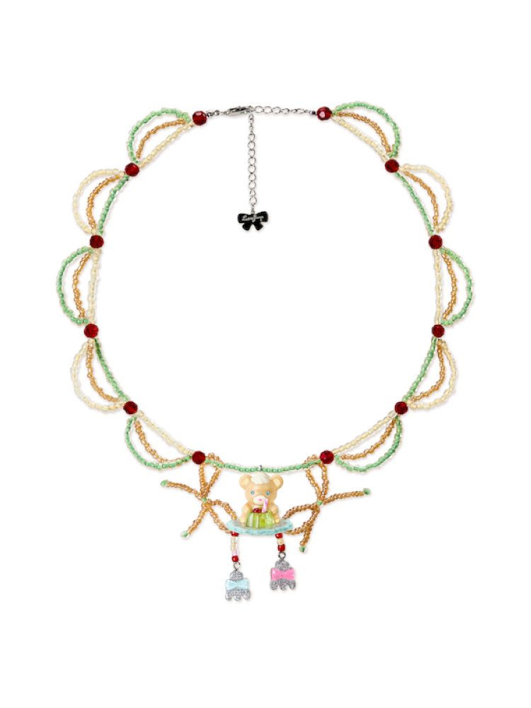 Pudding Bear Resin Beaded Creamy Necklace【s0000013355】