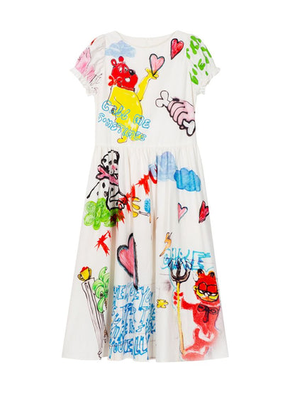 White Graffiti Printed Dress【s0000013336】