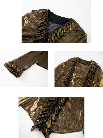 Metal antique bronze broken mesh cardigan【s0000013177】