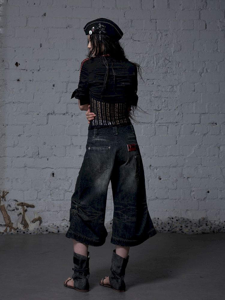 Wide-leg denim cropped pants【s0000012800】