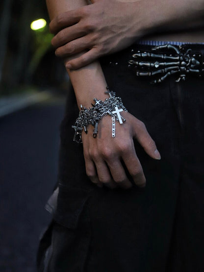 Handcrafted Gothic Punk Cross Bracelet【s0000018910】