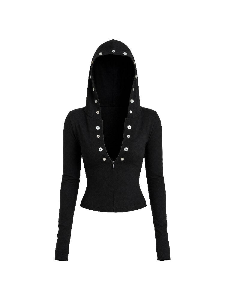 Zipper Hoodie Slim Long T-Shirt【s0000018564】