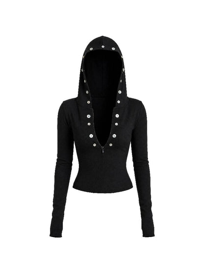 Zipper Hoodie Slim Long T-Shirt【s0000018564】