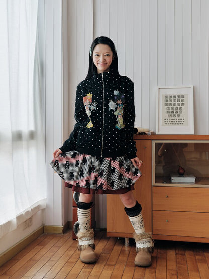 Velvet Polka Dot Fleece Top Collar【s0000018705】