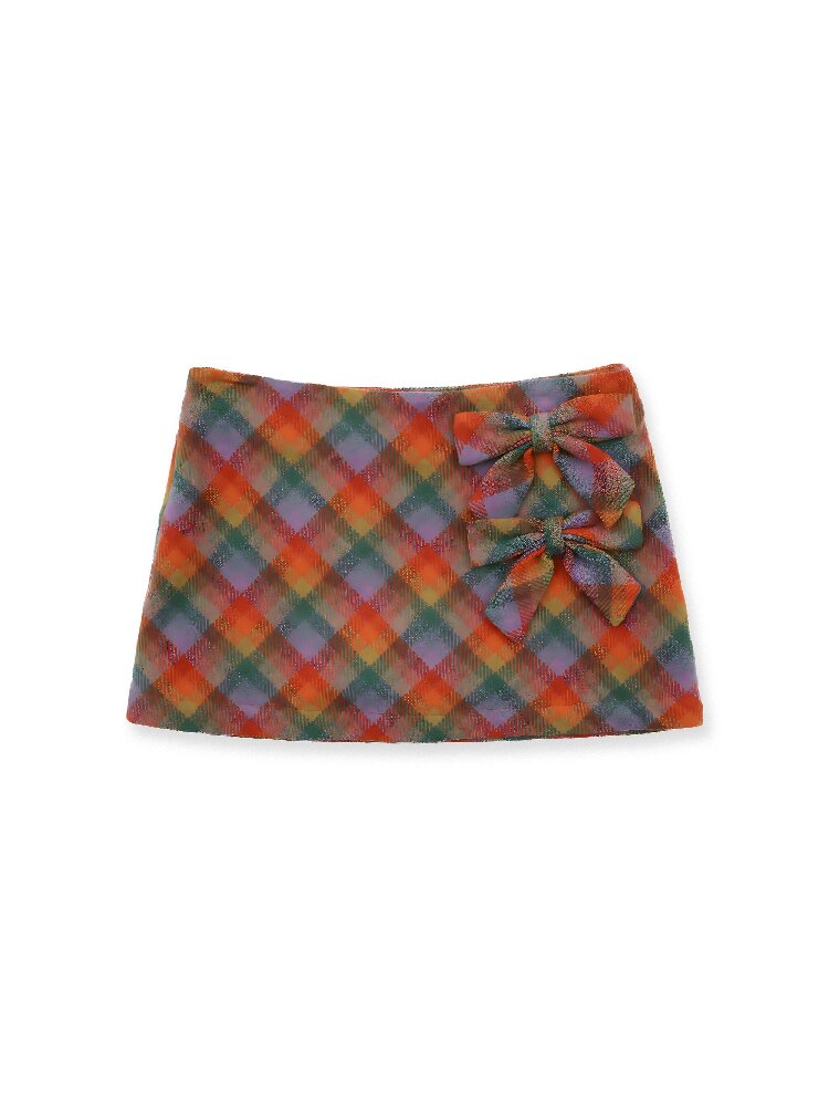 Pure Wool Colored Check Bow Skirt【s0000016089】