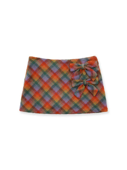 Pure Wool Colored Check Bow Skirt【s0000016089】