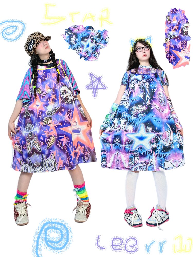 Y2K Graffiti Layered Slip Dress【s0000017708】