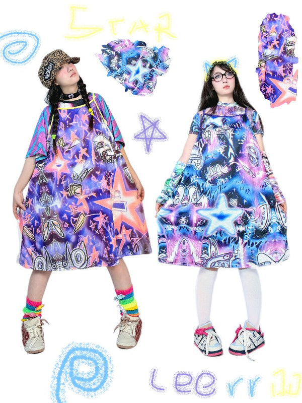 Y2K Graffiti Layered Slip Dress【s0000017708】