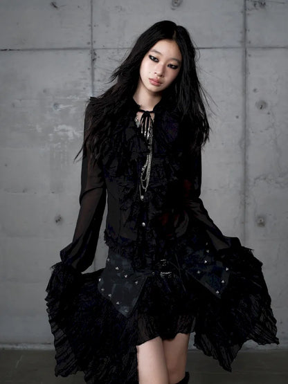 Asymmetrical multi-layer lace skirt【s0000013955】