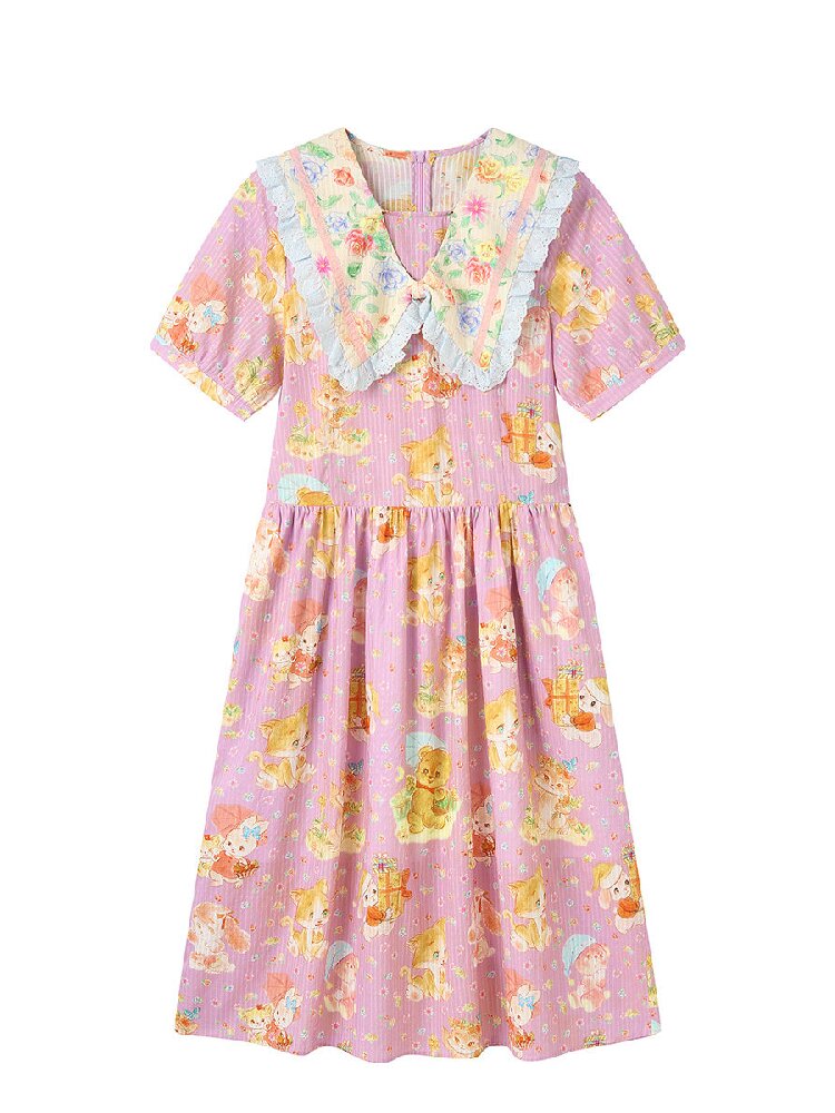 Floral Print Square Neck Cotton Dress【s0000017116】