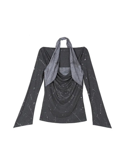 Asymmetrical faux two-piece long-sleeve knit top【s0000014134】