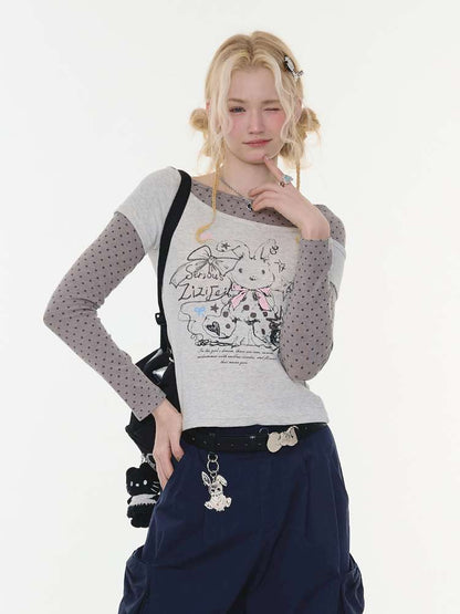 Rabbit Print Polka Dot Top【s0000015437】