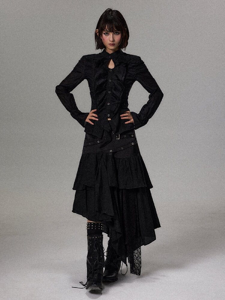 Dark Palace Asymmetrical Ruffle Shirt【s0000018502】
